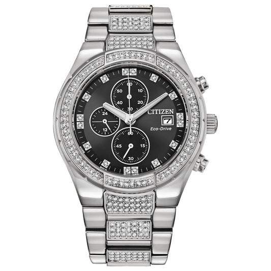 Men'S Eco-Drive Crystal Accented Chronograph Stainless Steel Watch - CA0750-53E
