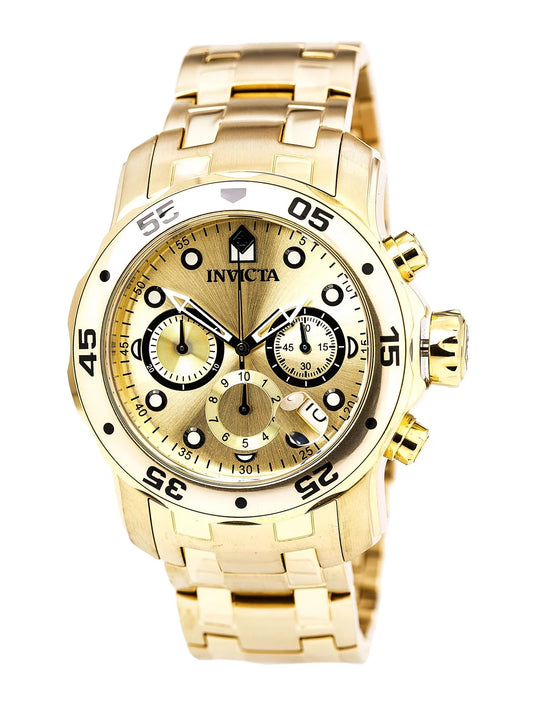 Men'S 0074 Pro Diver Scuba Champagne Dial Gold Steel Bracelet Dive Watch